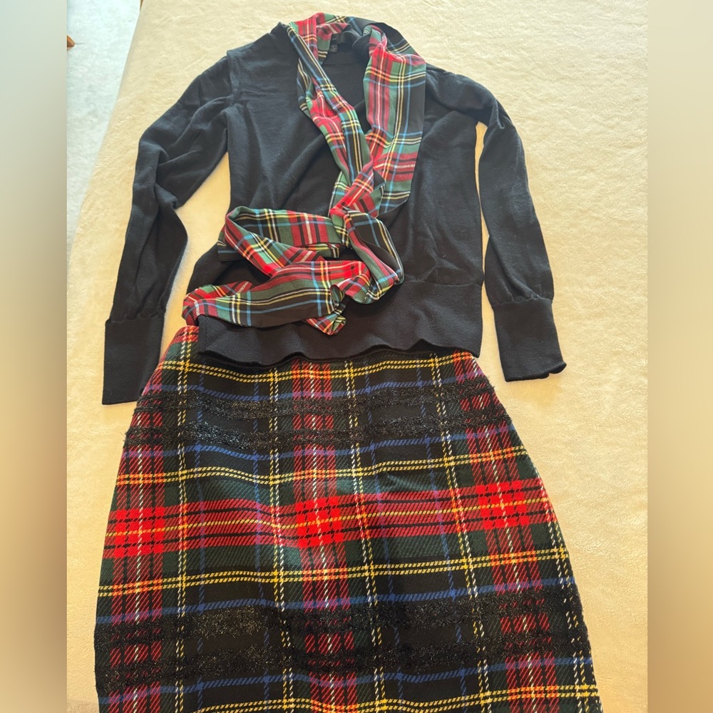 J. Crew Plaid A-Line Skirt - Red, Black, Yellow